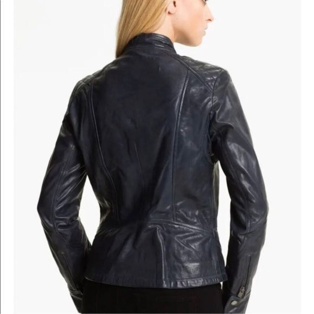 Bod & Christensen Diamond Quilted Shoulder Leather Moto Jacket Large - Picture 13 of 13